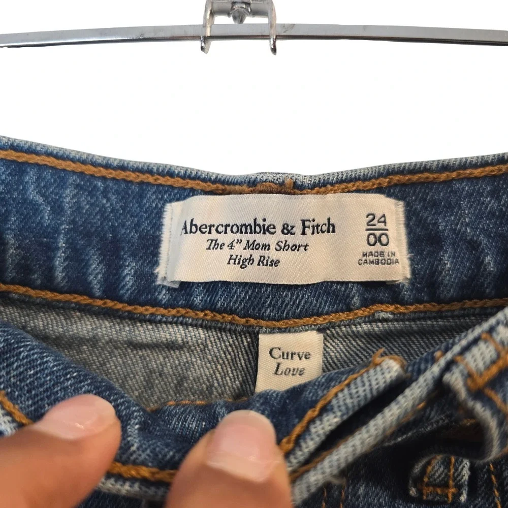 Abercrombie & Fitch Mom Short Women 24 Blue High Rise Curve Love 4 Inch Inseam